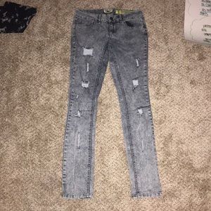 light blue and dark blue ripped jeans